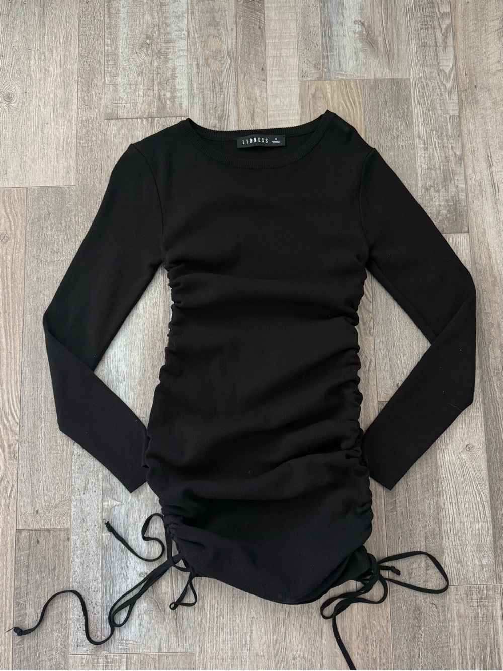 Lioness Black Long Sleeve Ruched Side Dress